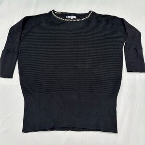 Jennifer Lopez Black Knit Sweater with Gold Chain Detail